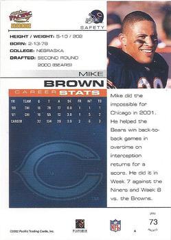 2002 Pacific - Premiere Date #73 Mike Brown Back