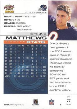 2002 Pacific - Premiere Date #77 Shane Matthews Back