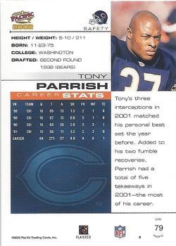 2002 Pacific - Premiere Date #79 Tony Parrish Back
