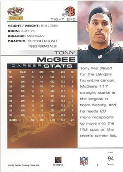 2002 Pacific - Premiere Date #94 Tony McGee Back