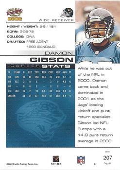 2002 Pacific - Premiere Date #207 Damon Gibson Back