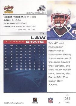 2002 Pacific - Premiere Date #264 Ty Law Back