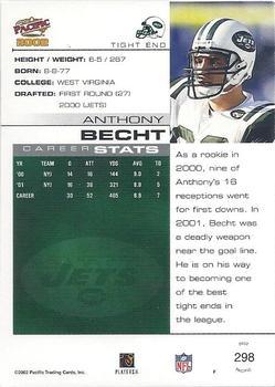 2002 Pacific - Premiere Date #298 Anthony Becht Back