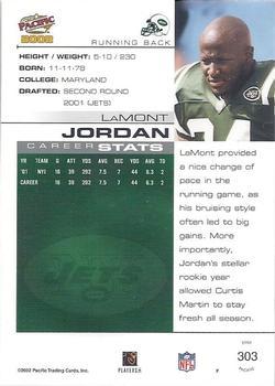 2002 Pacific - Premiere Date #303 LaMont Jordan Back