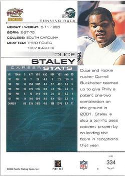 2002 Pacific - Premiere Date #334 Duce Staley Back