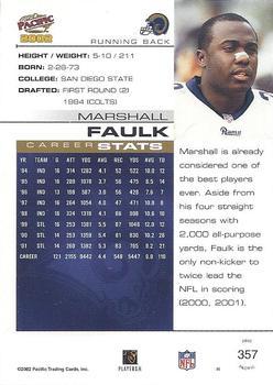 2002 Pacific - Premiere Date #357 Marshall Faulk Back