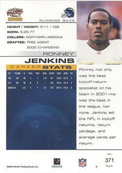 2002 Pacific - Premiere Date #371 Ronney Jenkins Back