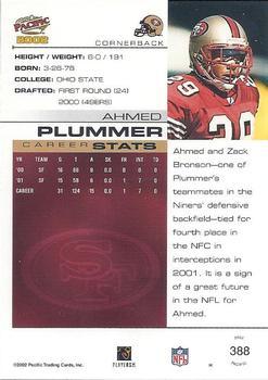 2002 Pacific - Premiere Date #388 Ahmed Plummer Back