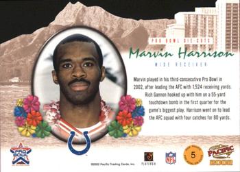 2002 Pacific - Pro Bowl Die Cuts #5 Marvin Harrison Back