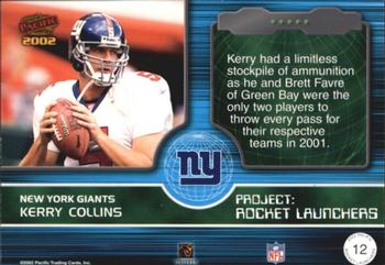 2002 Pacific - Rocket Launchers #12 Kerry Collins Back