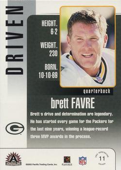 2002 Pacific Adrenaline - Driven #11 Brett Favre Back