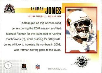 2002 Pacific Adrenaline - Game-Worn Jerseys #1 Thomas Jones Back
