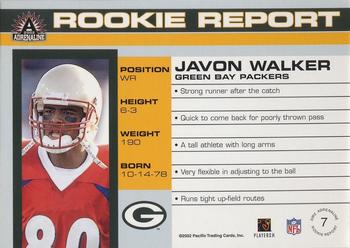 2002 Pacific Adrenaline - Rookie Report #7 Javon Walker Back