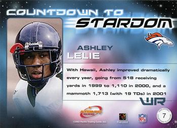 2002 Pacific Atomic - Countdown to Stardom #7 Ashley Lelie Back