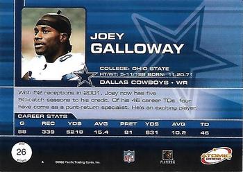 2002 Pacific Atomic - Non Die Cut #26 Joey Galloway Back