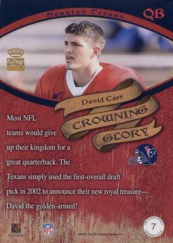 2002 Pacific Crown Royale - Crowning Glory #7 David Carr Back