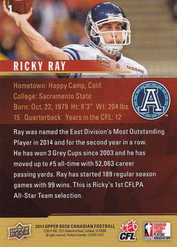 2014 Upper Deck CFPLA All-Stars #1 Ricky Ray Back