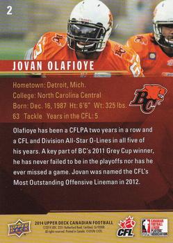 2014 Upper Deck CFPLA All-Stars #2 Jovan Olafioye Back