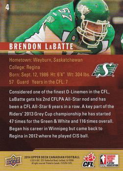 2014 Upper Deck CFPLA All-Stars #4 Brendon LaBatte Back