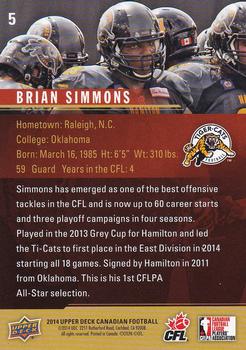 2014 Upper Deck CFPLA All-Stars #5 Brian Simmons Back