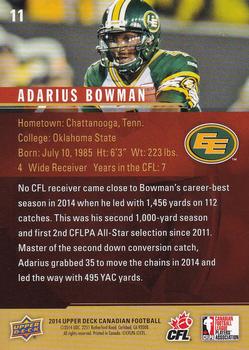 2014 Upper Deck CFPLA All-Stars #11 Adarius Bowman Back