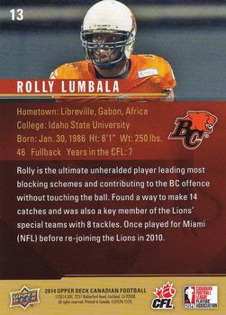 2014 Upper Deck CFPLA All-Stars #13 Rolly Lumbala Back