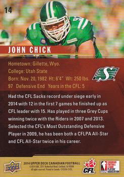 2014 Upper Deck CFPLA All-Stars #14 John Chick Back