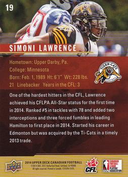 2014 Upper Deck CFPLA All-Stars #19 Simoni Lawrence Back