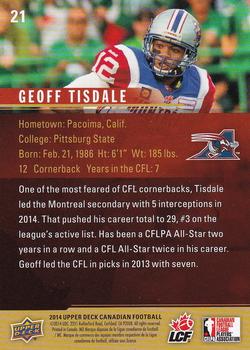 2014 Upper Deck CFPLA All-Stars #21 Geoff Tisdale Back