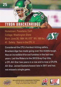 2014 Upper Deck CFPLA All-Stars #25 Tyron Brackenridge Back