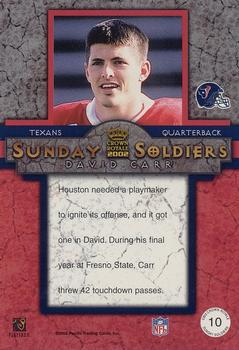 2002 Pacific Crown Royale - Sunday Soldiers #10 David Carr Back
