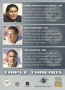 2002 Pacific Crown Royale - Triple Threads Jerseys #17 Chris Fuamatu-Ma'afala / Dan Kreider / Tee Martin Back