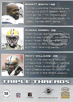2002 Pacific Crown Royale - Triple Threads Jerseys Gold #38 Emmitt Smith / Ahman Green / Ricky Williams Back