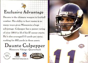 2002 Pacific Exclusive - Exclusive Advantage #11 Daunte Culpepper Back