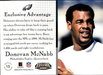 2002 Pacific Exclusive - Exclusive Advantage #15 Donovan McNabb Back