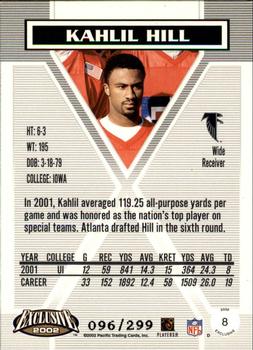 2002 Pacific Exclusive - Blue #8 Kahlil Hill Back