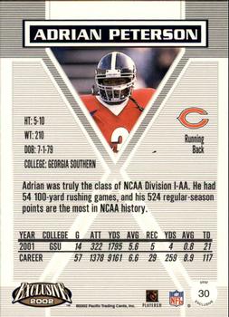 2002 Pacific Exclusive - Gold #30 Adrian Peterson Back