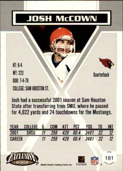 2002 Pacific Exclusive - Gold #181 Josh McCown Back