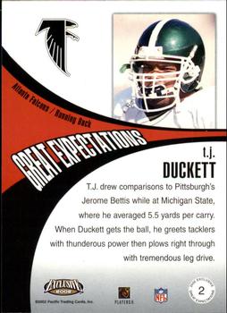 2002 Pacific Exclusive - Great Expectations #2 T.J. Duckett Back