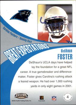 2002 Pacific Exclusive - Great Expectations #4 DeShaun Foster Back