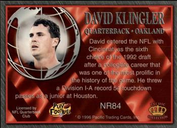 1996 Pacific Crown Royale - NFL Regime #NR84 David Klingler Back