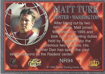 1996 Pacific Crown Royale - NFL Regime #NR94 Matt Turk Back