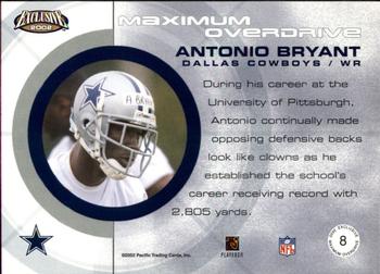 2002 Pacific Exclusive - Maximum Overdrive #8 Antonio Bryant Back