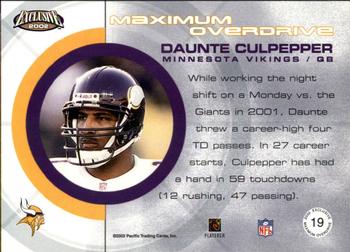 2002 Pacific Exclusive - Maximum Overdrive #19 Daunte Culpepper Back