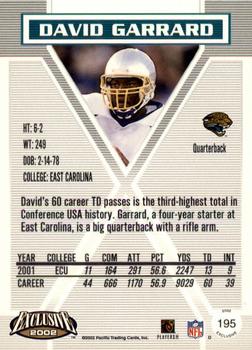 2002 Pacific Exclusive - Retail Unsigned Rookies #195 David Garrard Back