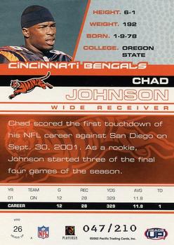 2002 Pacific Heads Up - Blue #26 Chad Johnson Back