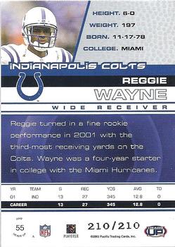 2002 Pacific Heads Up - Blue #55 Reggie Wayne Back