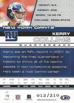 2002 Pacific Heads Up - Blue #79 Kerry Collins Back