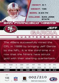 2002 Pacific Heads Up - Blue #106 Jeff Garcia Back