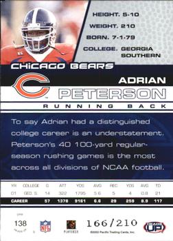 2002 Pacific Heads Up - Blue #138 Adrian Peterson Back